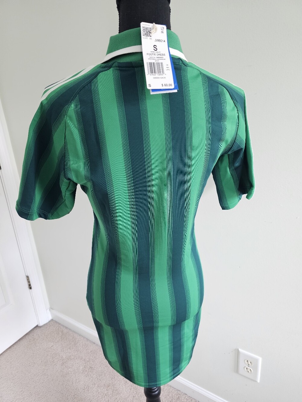 NWT Adidas Originals Footie Dress Green Striped Polo Mini Dress Small JW6014 - Picture 4 of 6